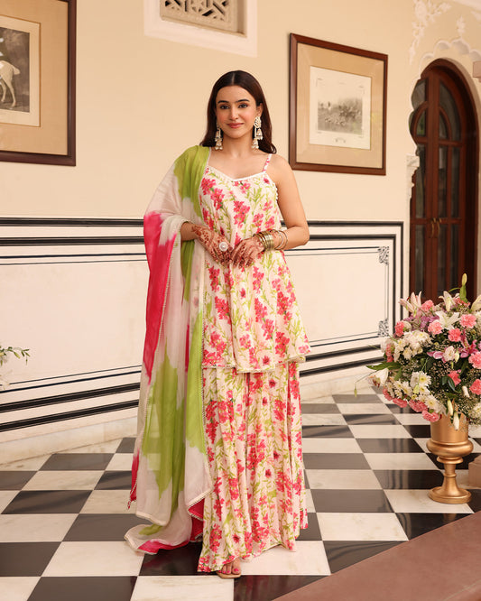 NOOR Off White Printed SHARARA SET