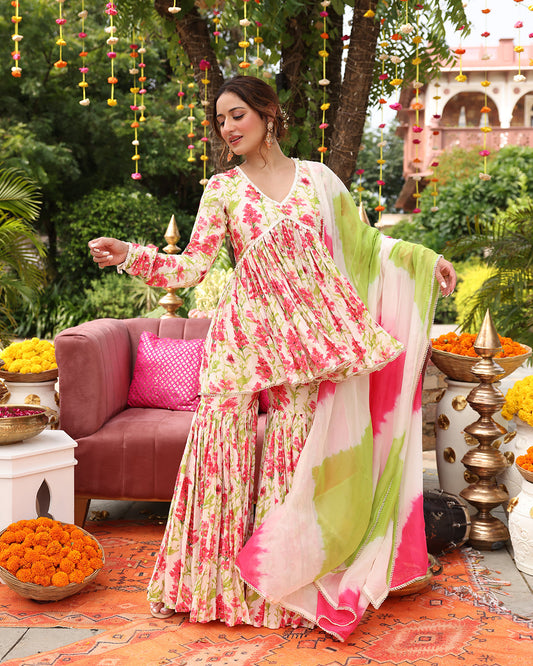 GULSHAN Off White Printed SHARARA SET