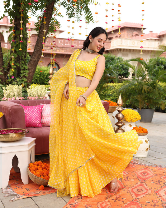 Vivaah Yellow Bandhej Lehenga