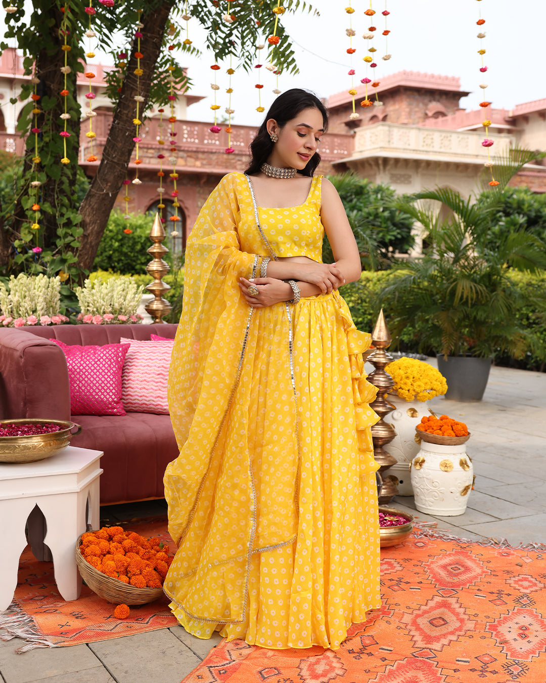 Vivaah Yellow Bandhej Lehenga
