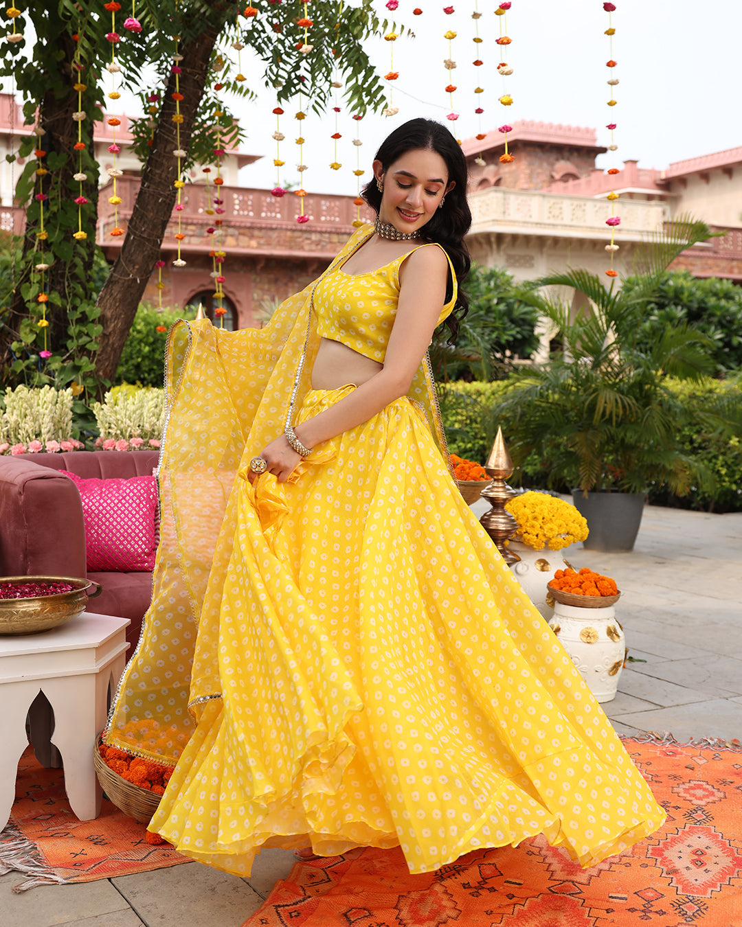 Vivaah Yellow Bandhej Lehenga