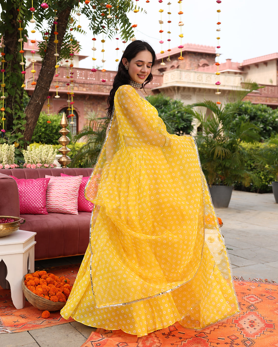 Vivaah Yellow Bandhej Lehenga