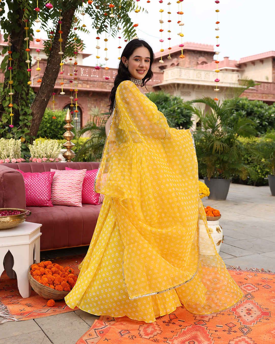 Vivaah Yellow Bandhej Lehenga