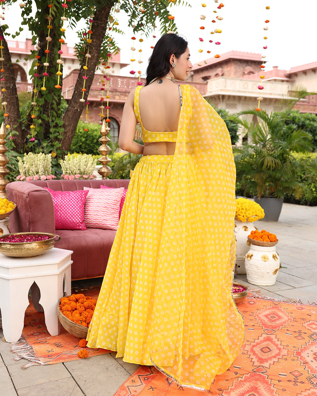 Vivaah Yellow Bandhej Lehenga