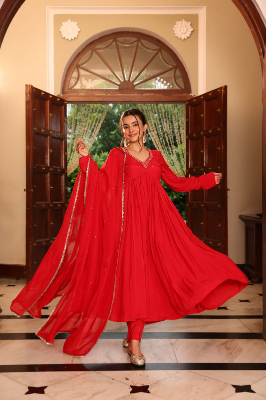 Shagun Red Anarkali Suit Set