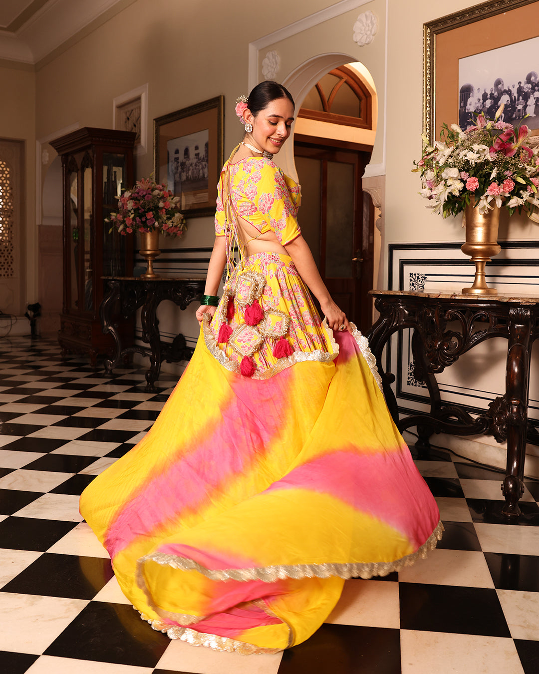Kurkum Yellow Printed Lehenga