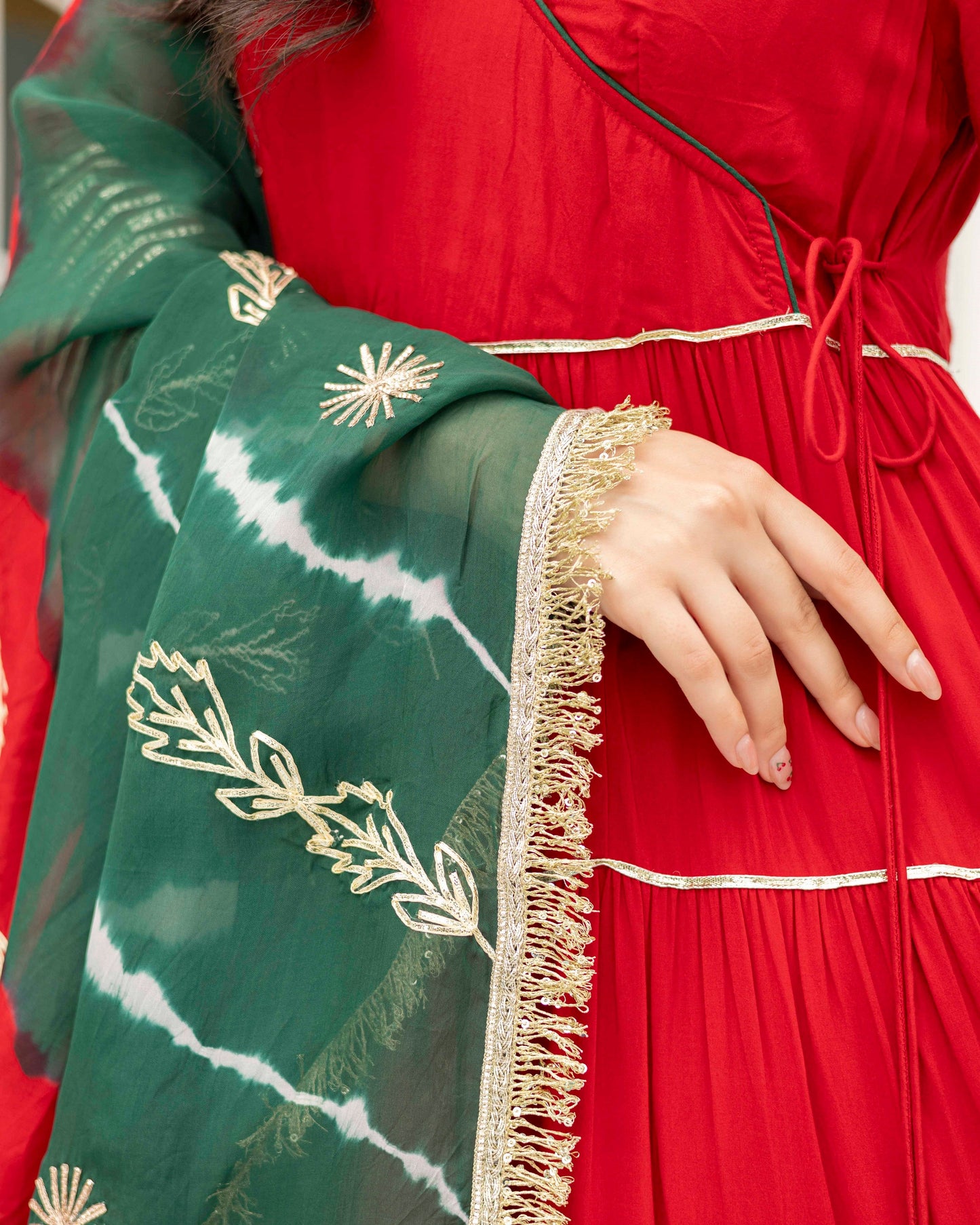 Gulbahaar Bright Maroon Angrakha Anarkali With Straight pants And Dupatta Set Of 3