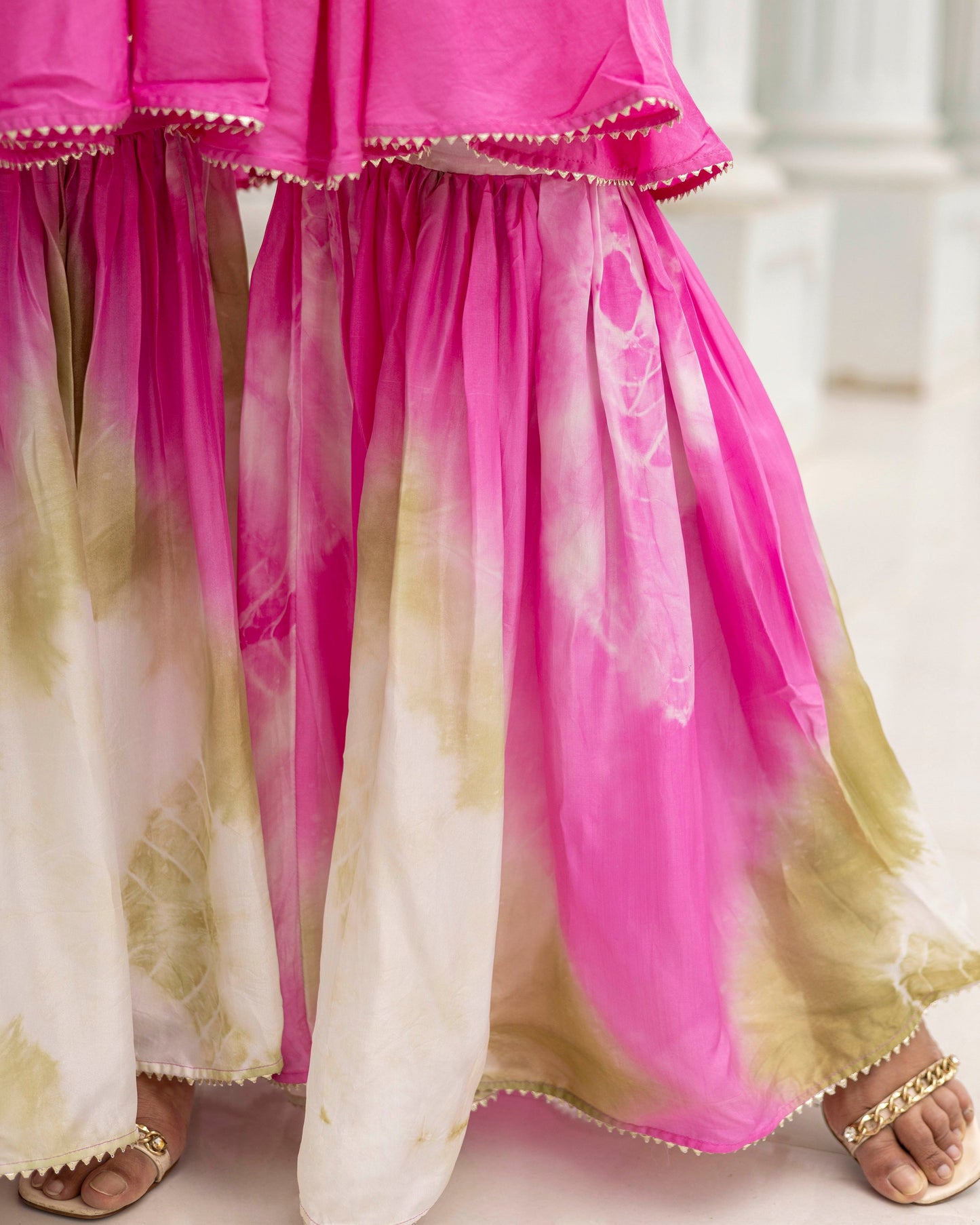 Brink Pink Tie and Dye Sharara Set