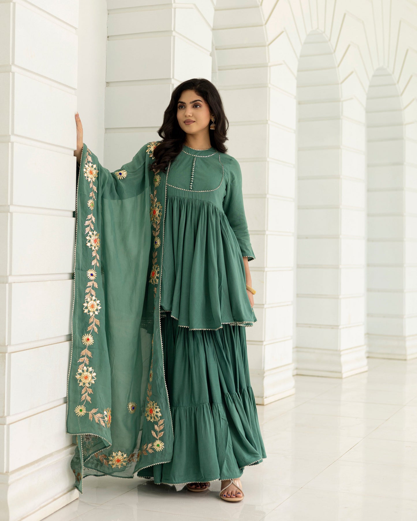 TEAL GREEN GOTAPATTI SHARARA SET