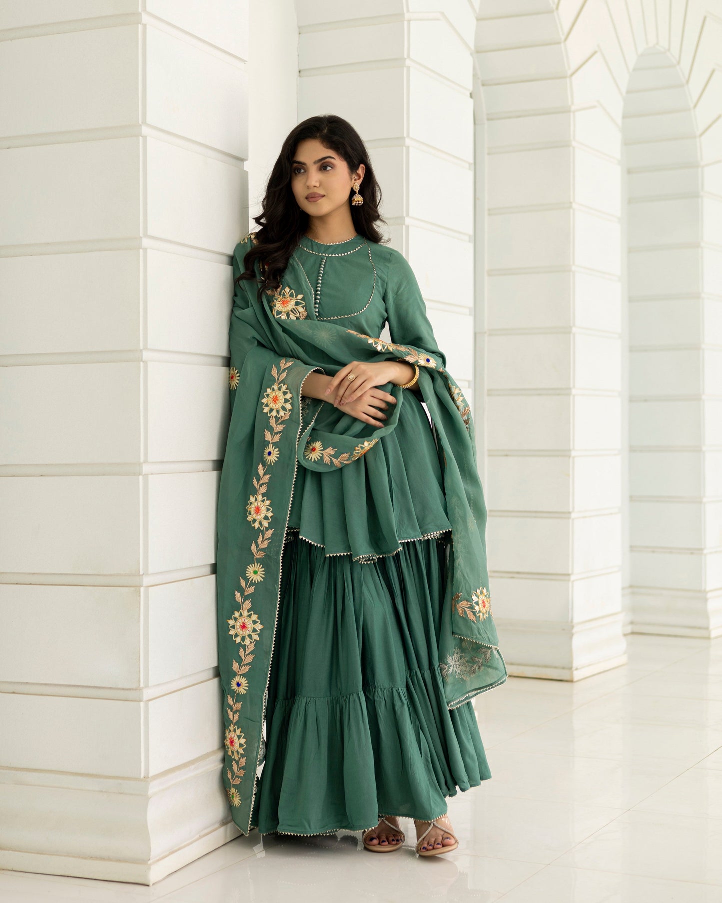 TEAL GREEN GOTAPATTI SHARARA SET