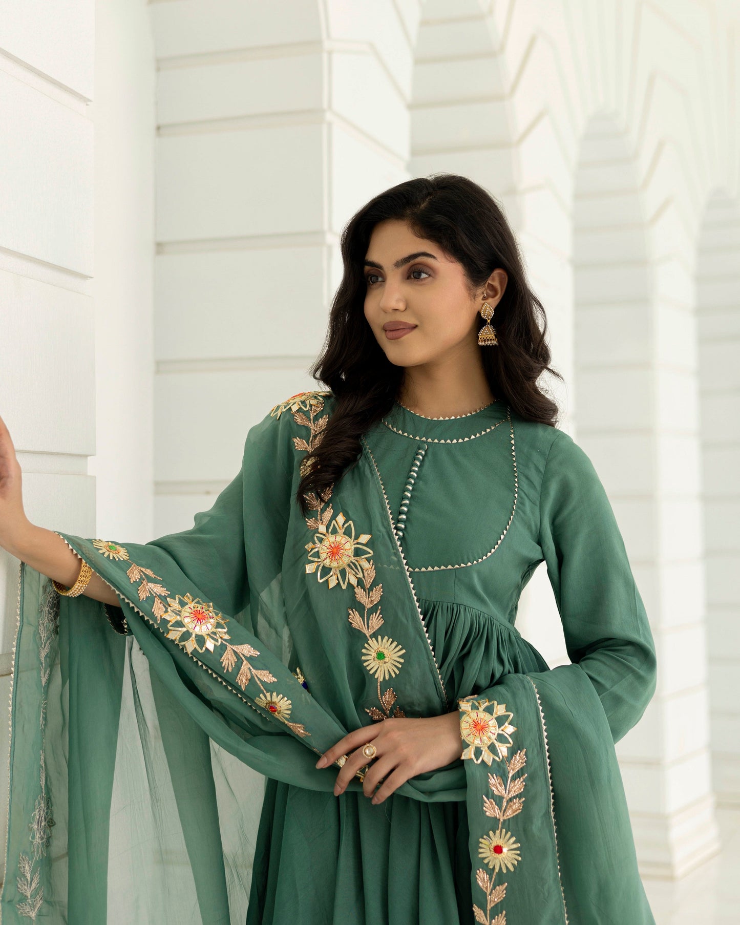 TEAL GREEN GOTAPATTI SHARARA SET