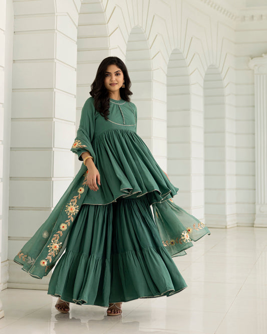TEAL GREEN GOTAPATTI SHARARA SET