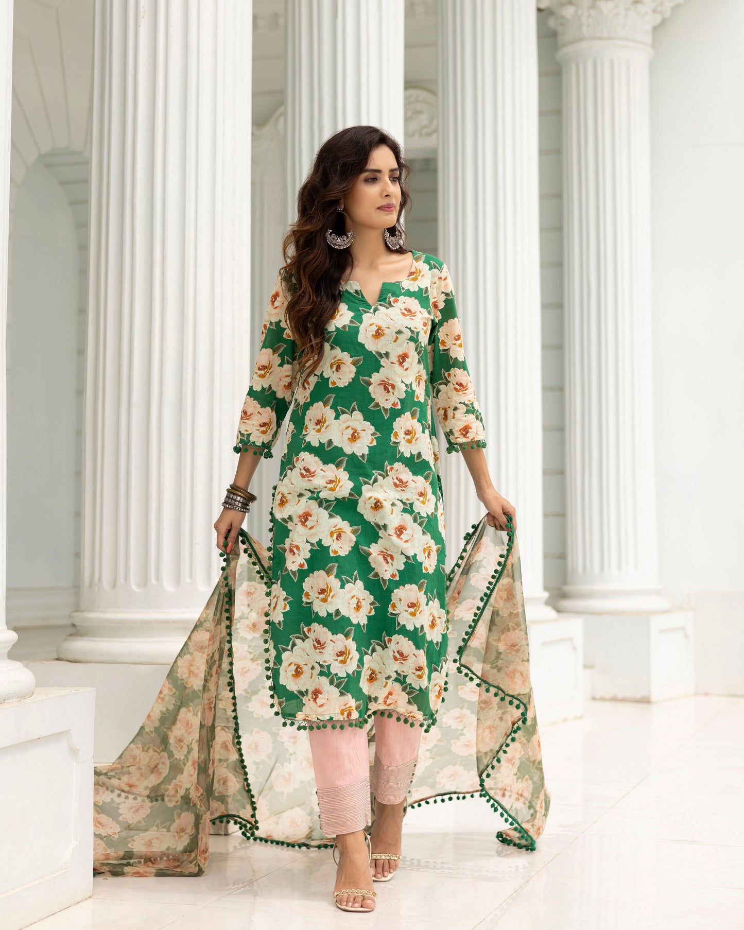 Ambara Green Digital Printed Kurta & Dupatta With Pant