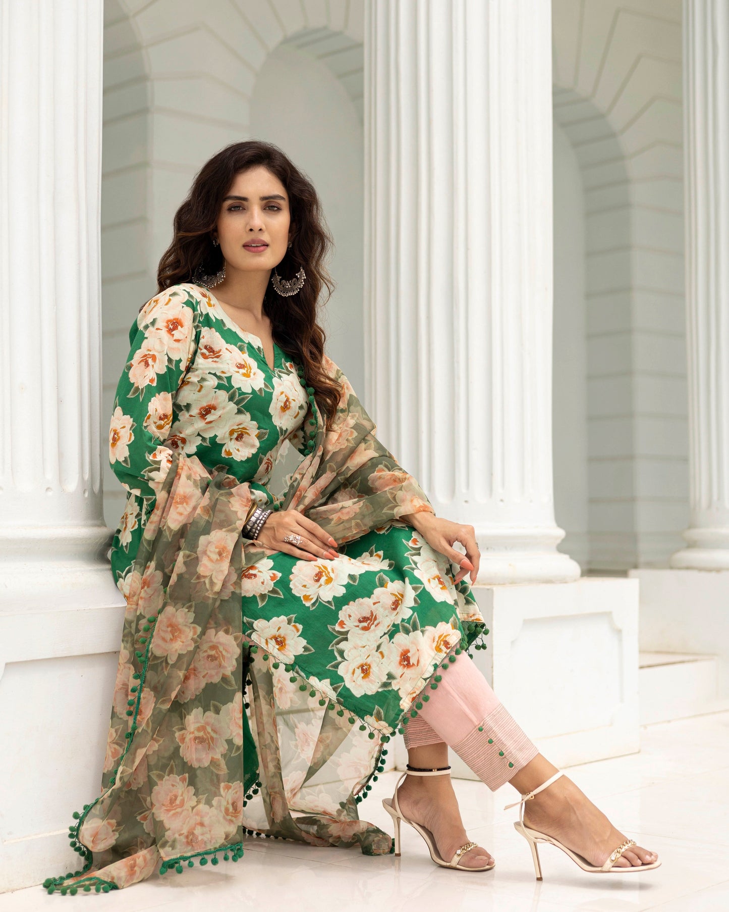 Ambara Green Digital Printed Kurta & Dupatta With Pant