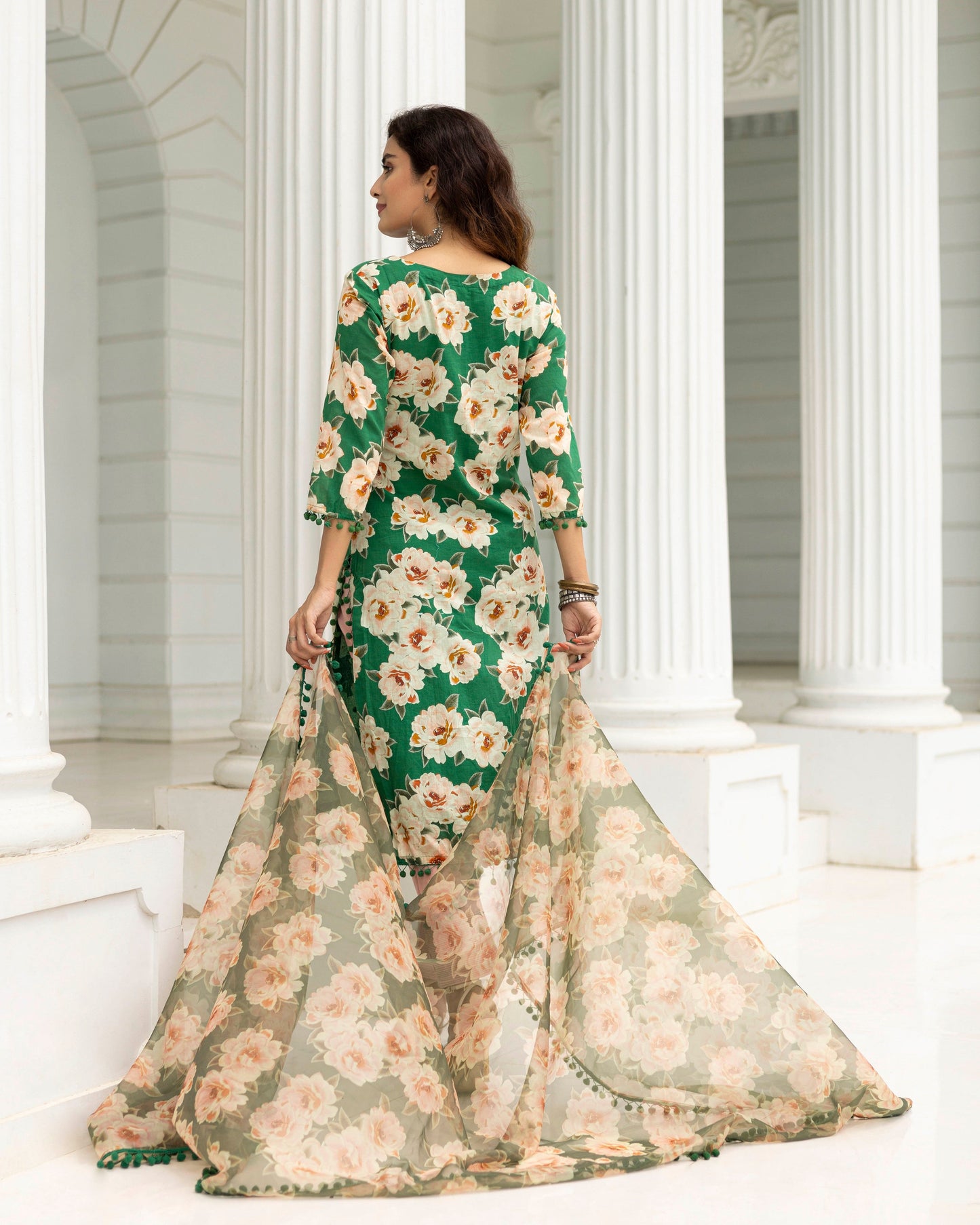 Ambara Green Digital Printed Kurta & Dupatta With Pant