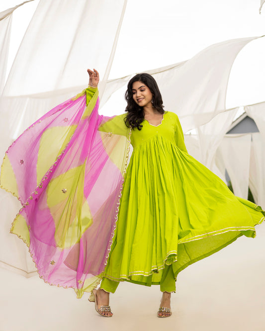 Neon Green Gotapatti Suit Set