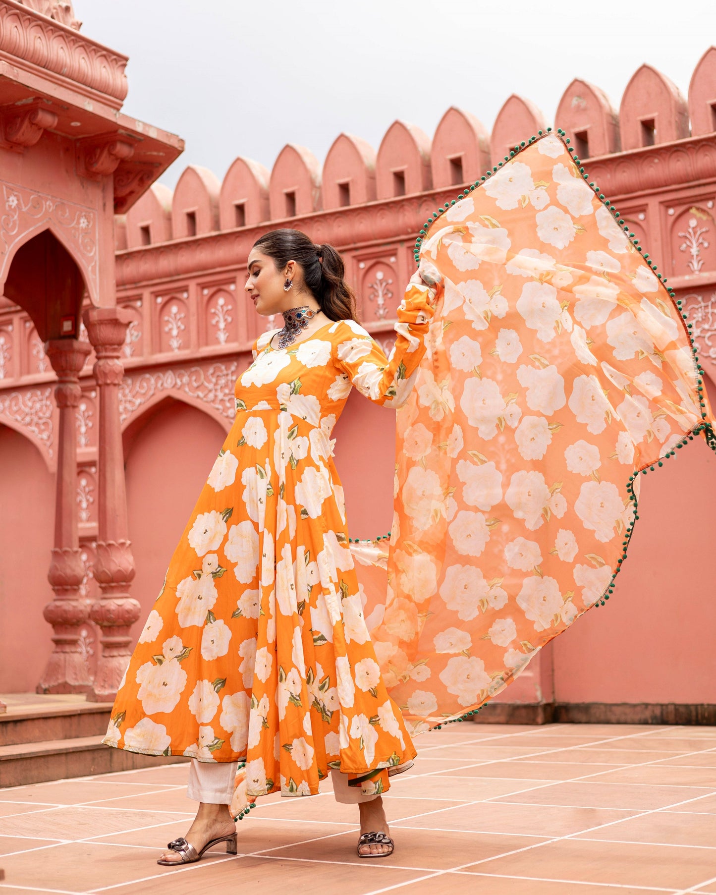 Orange digital printed suit set