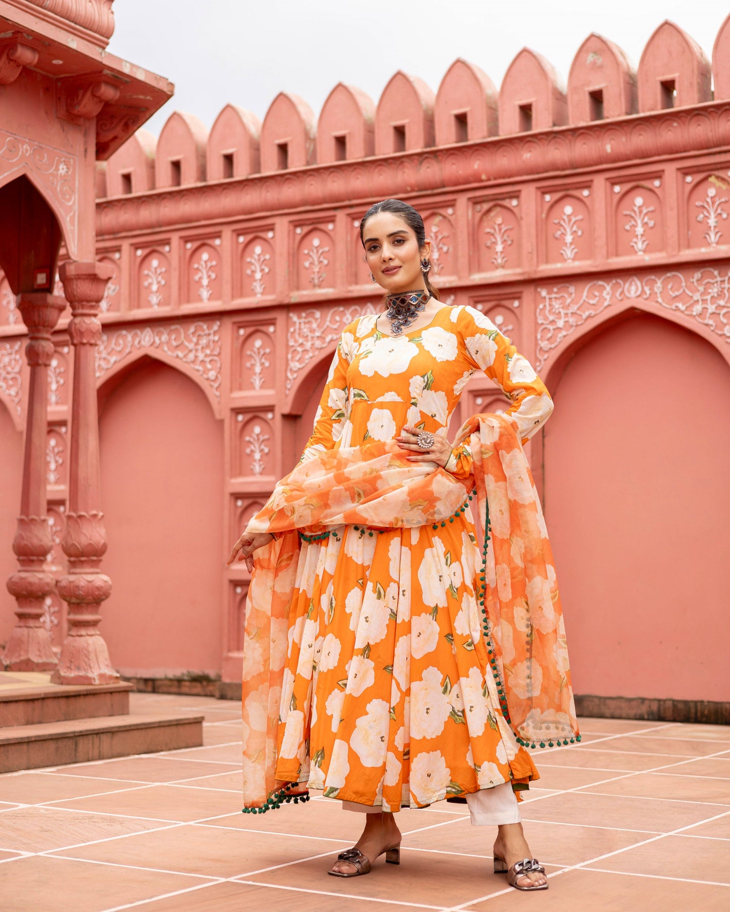 Orange digital printed suit set