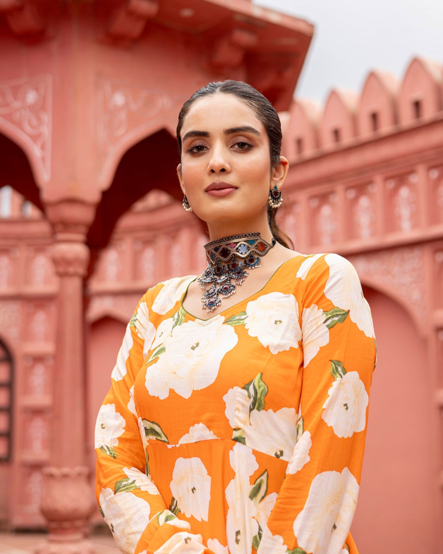 Orange digital printed suit set