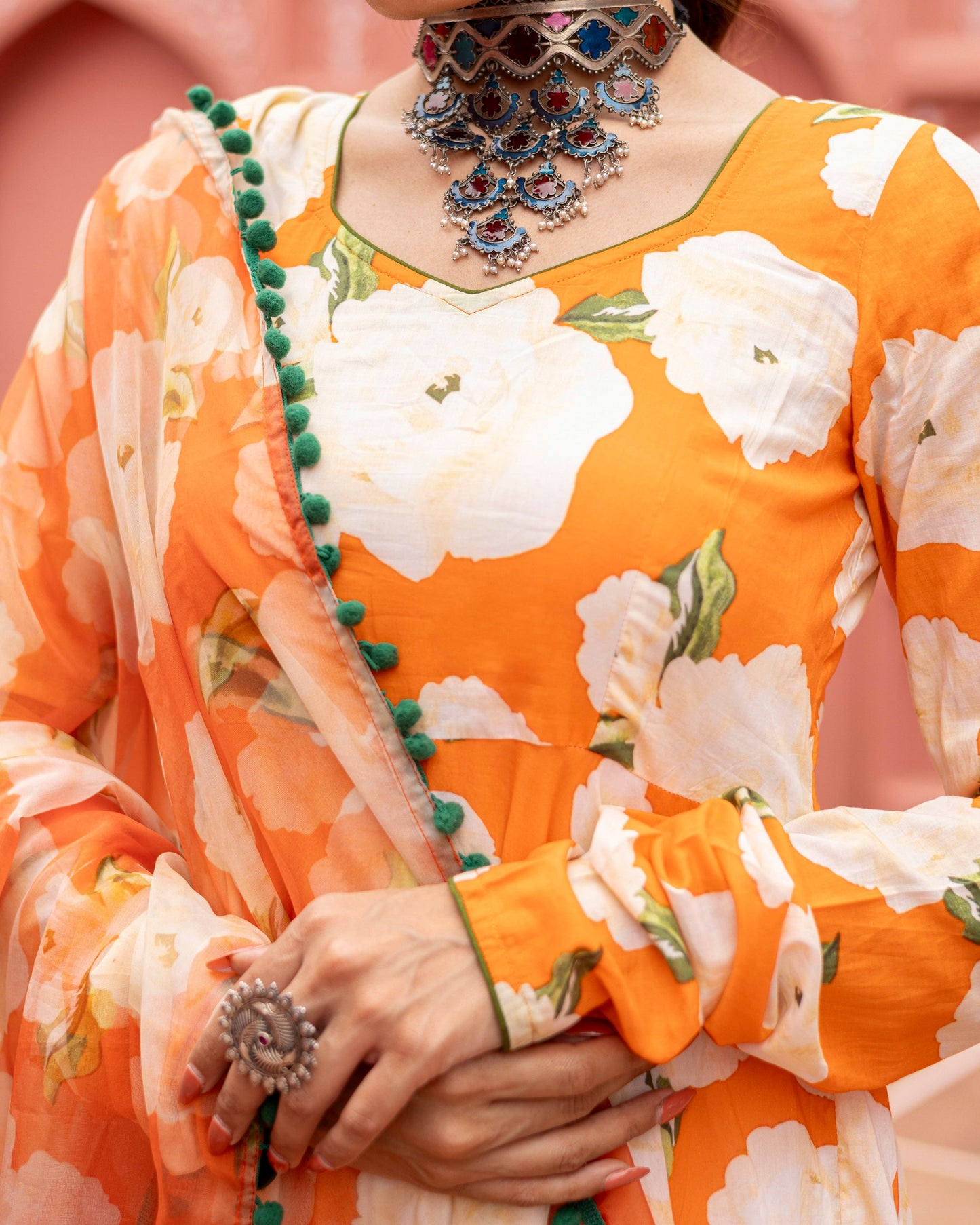 Orange digital printed suit set