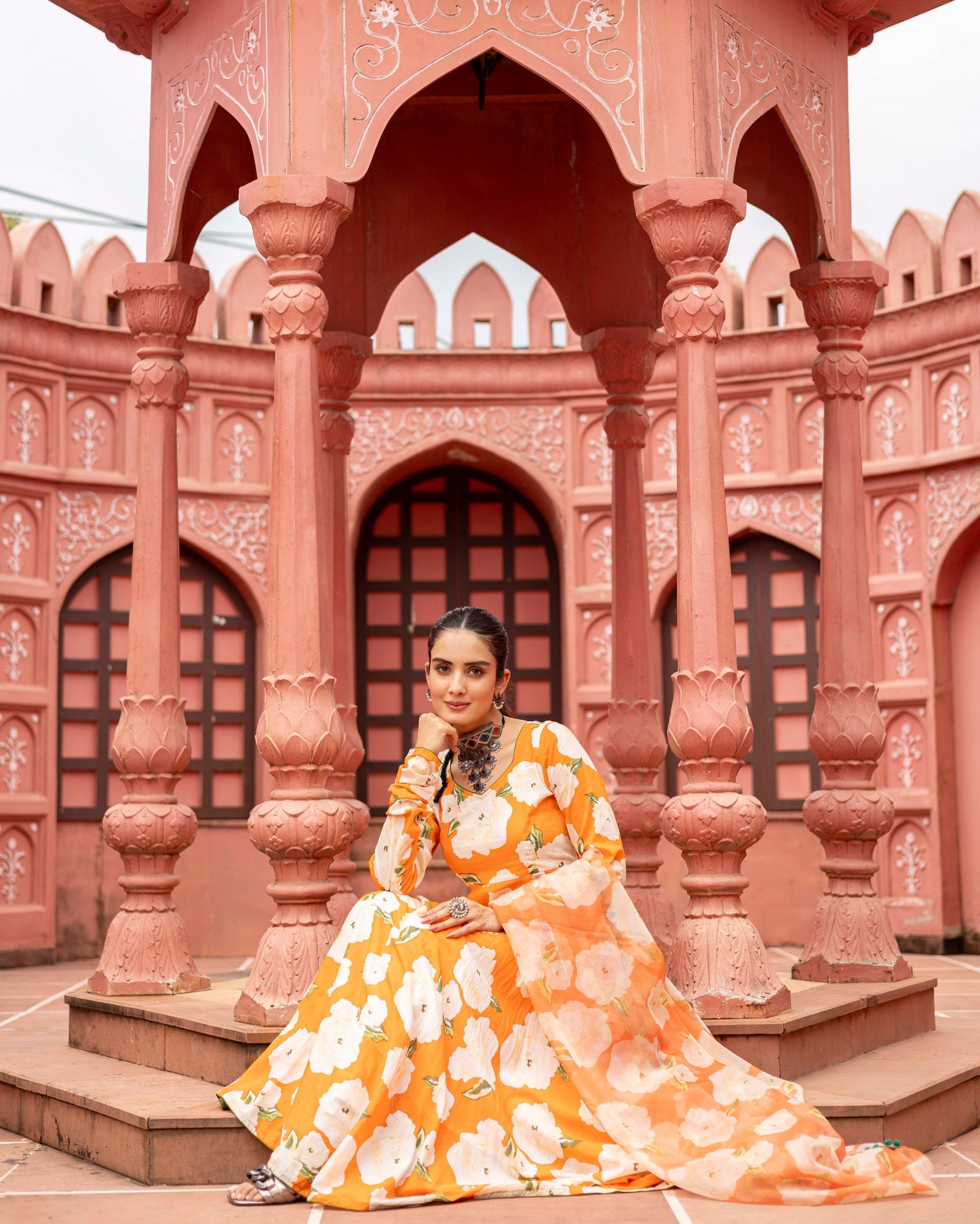 Orange digital printed suit set