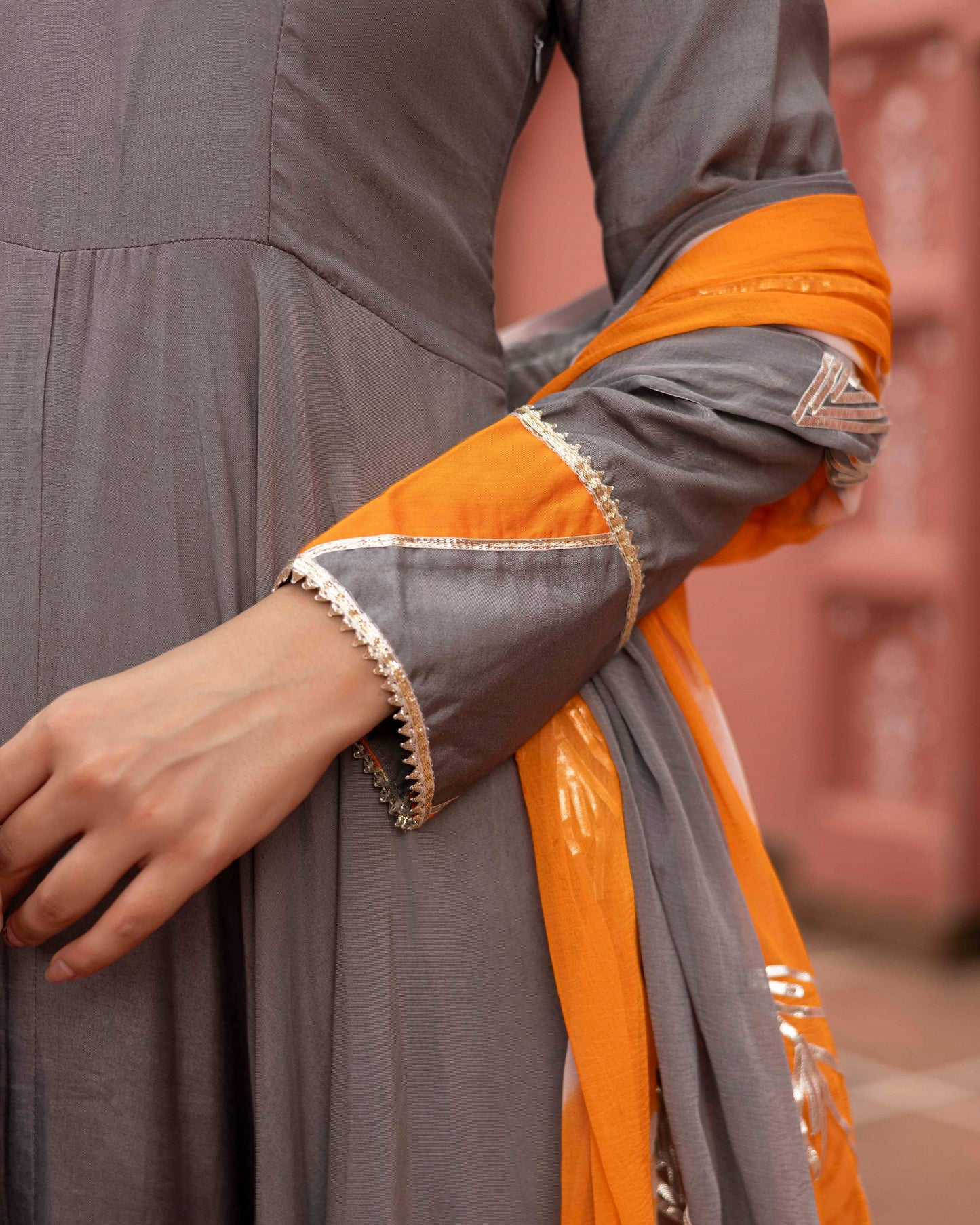 Stone gray Anarkali suit set