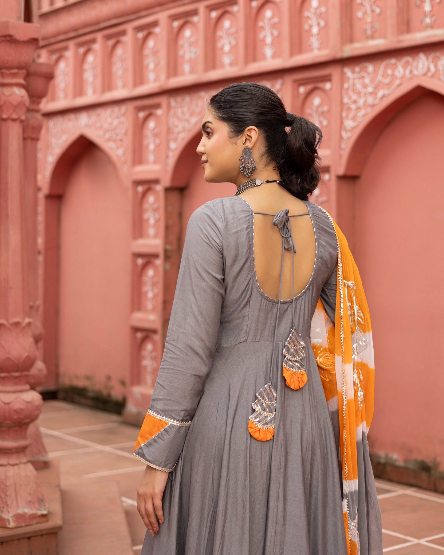 Stone gray Anarkali suit set