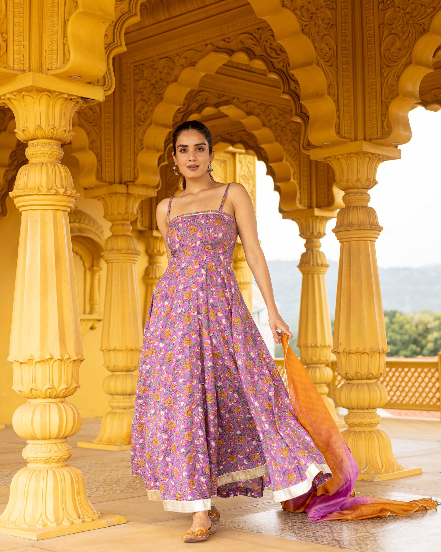 lilac hand block Printed suit Set