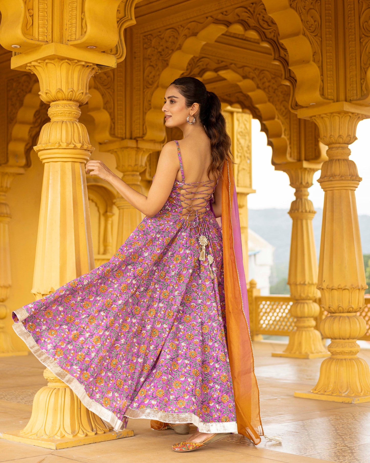 lilac hand block Printed suit Set