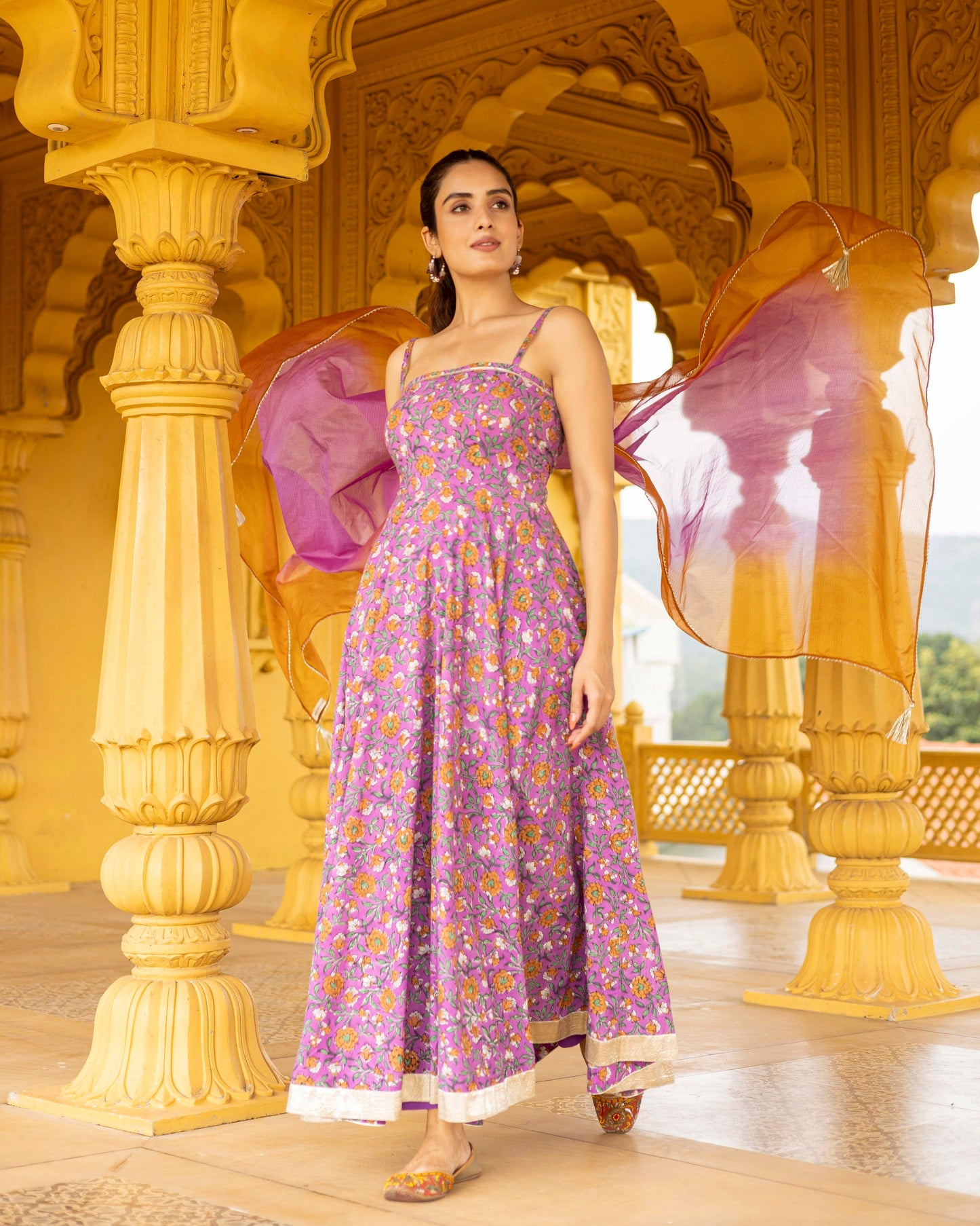 lilac hand block Printed suit Set
