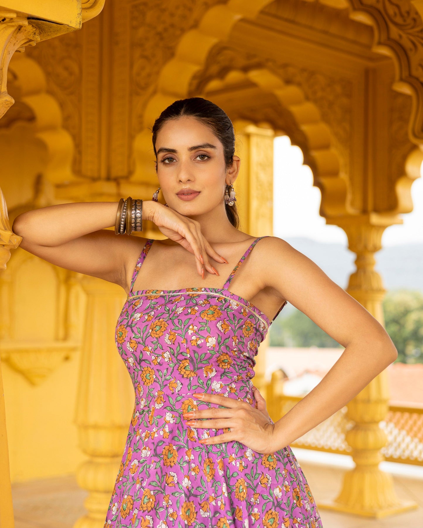 lilac hand block Printed suit Set