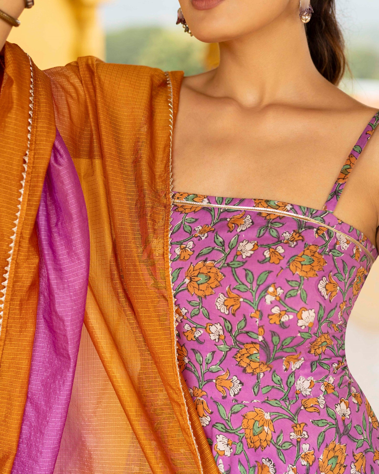 lilac hand block Printed suit Set