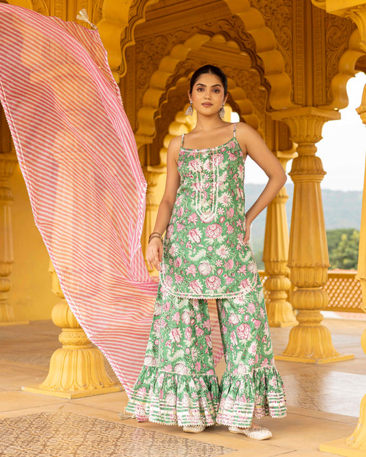 Jade Green Leheriya Sharara Set