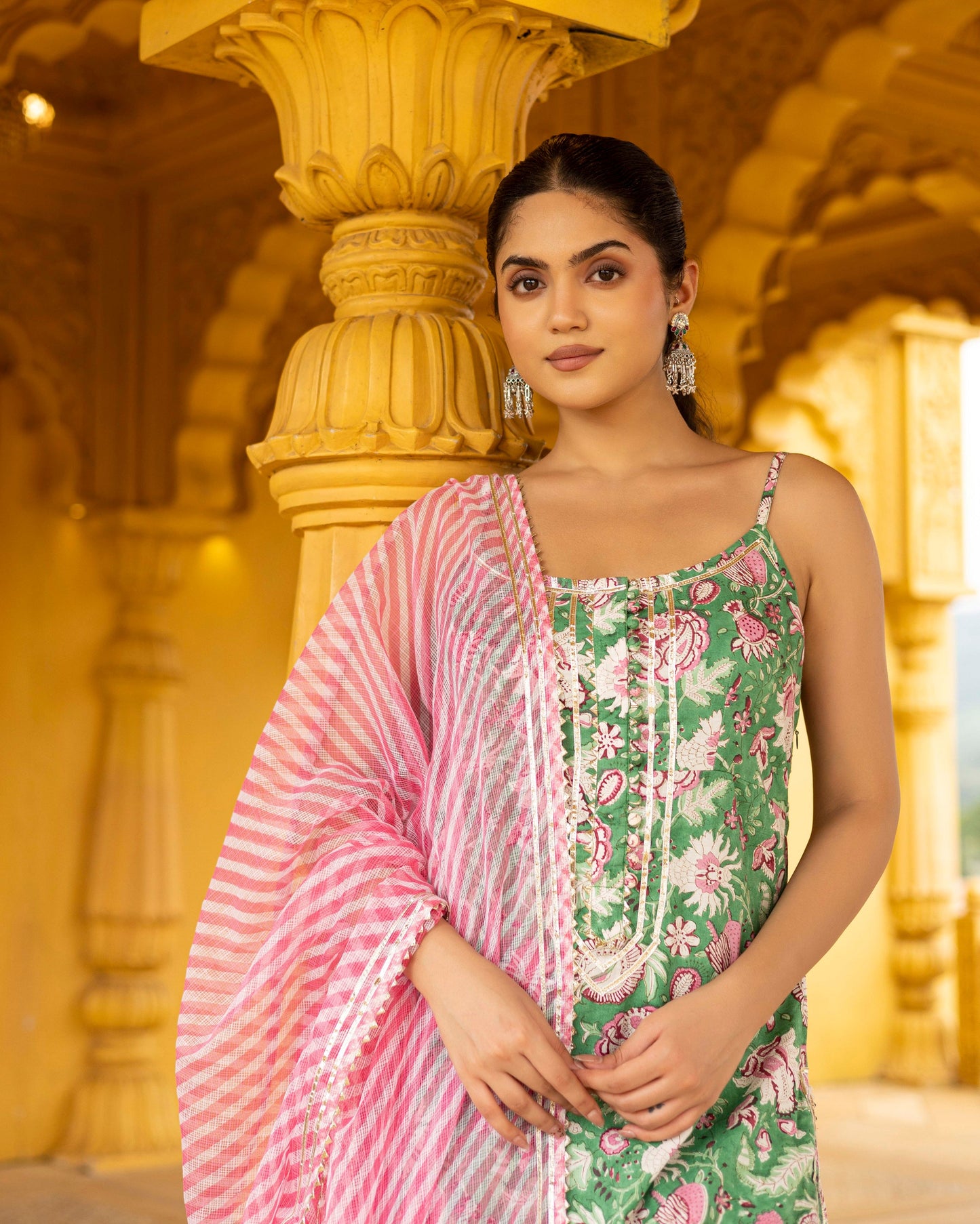 Jade Green Leheriya Sharara Set
