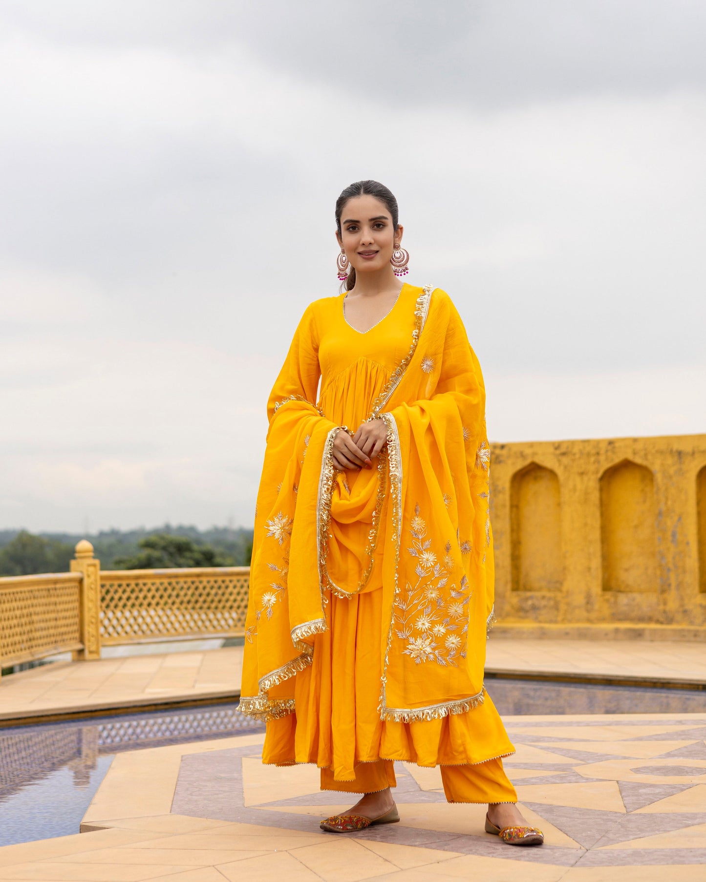 Bold Yellow suit set with gotta patti dupatta