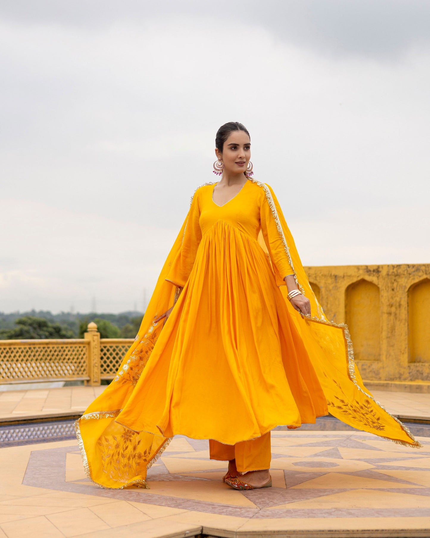 Bold Yellow suit set with gotta patti dupatta