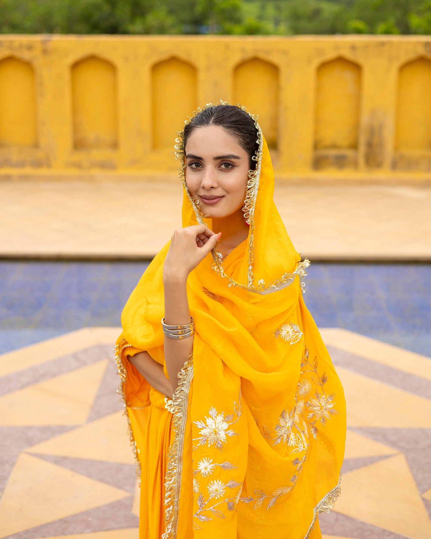 Bold Yellow suit set with gotta patti dupatta