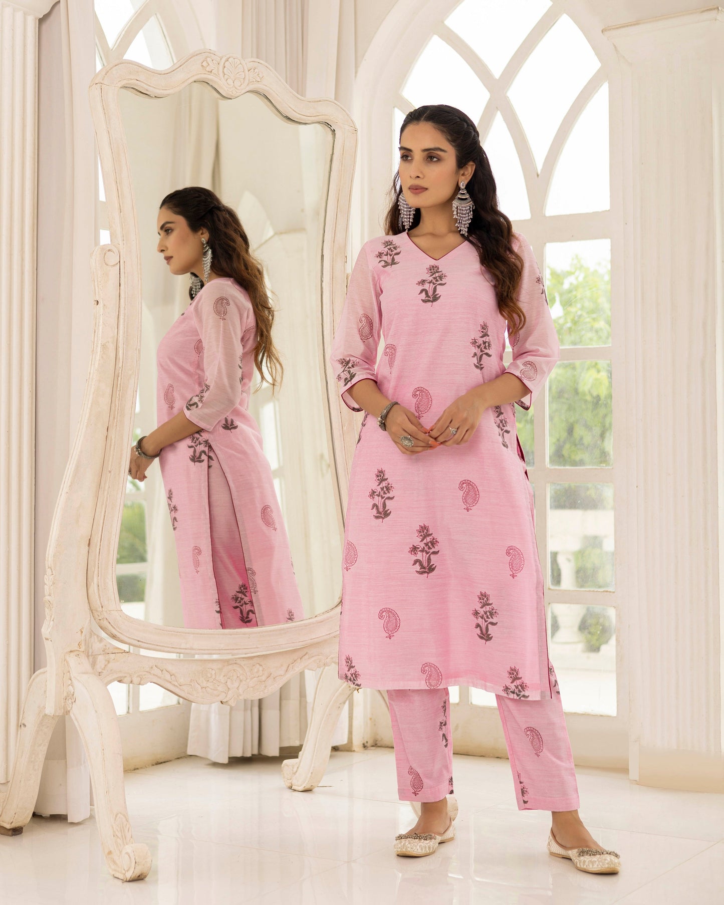 Pastal Pink Chanderi Kurta Set