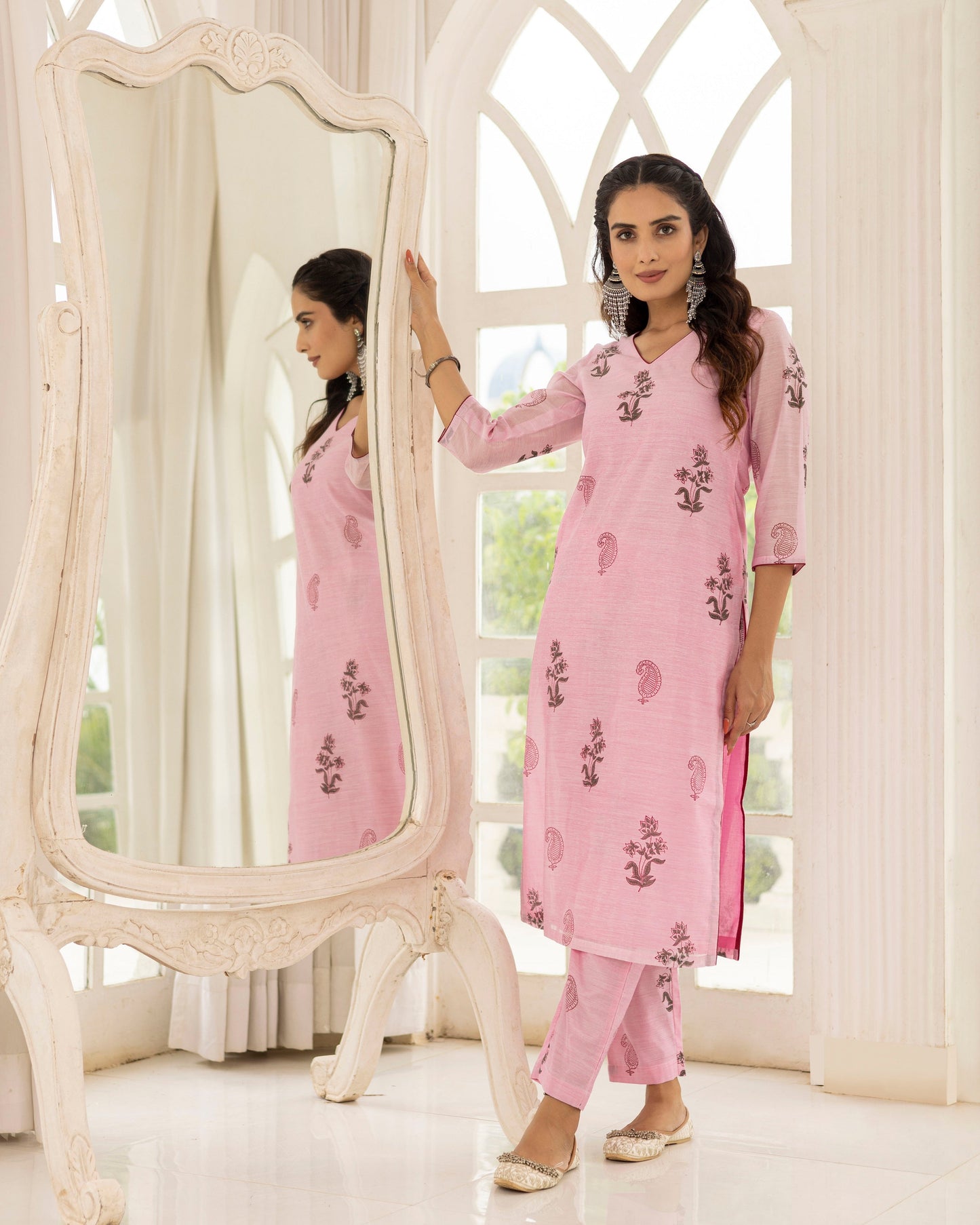 Pastal Pink Chanderi Kurta Set