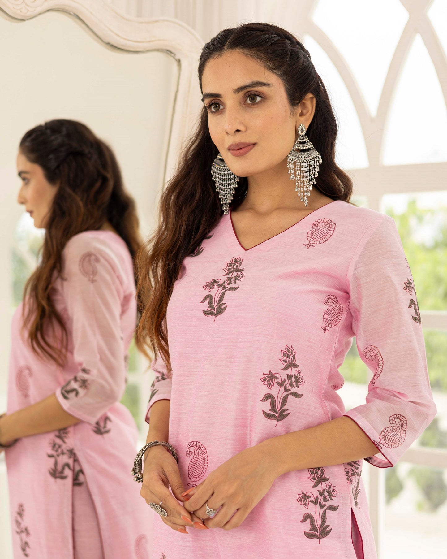 Pastal Pink Chanderi Kurta Set