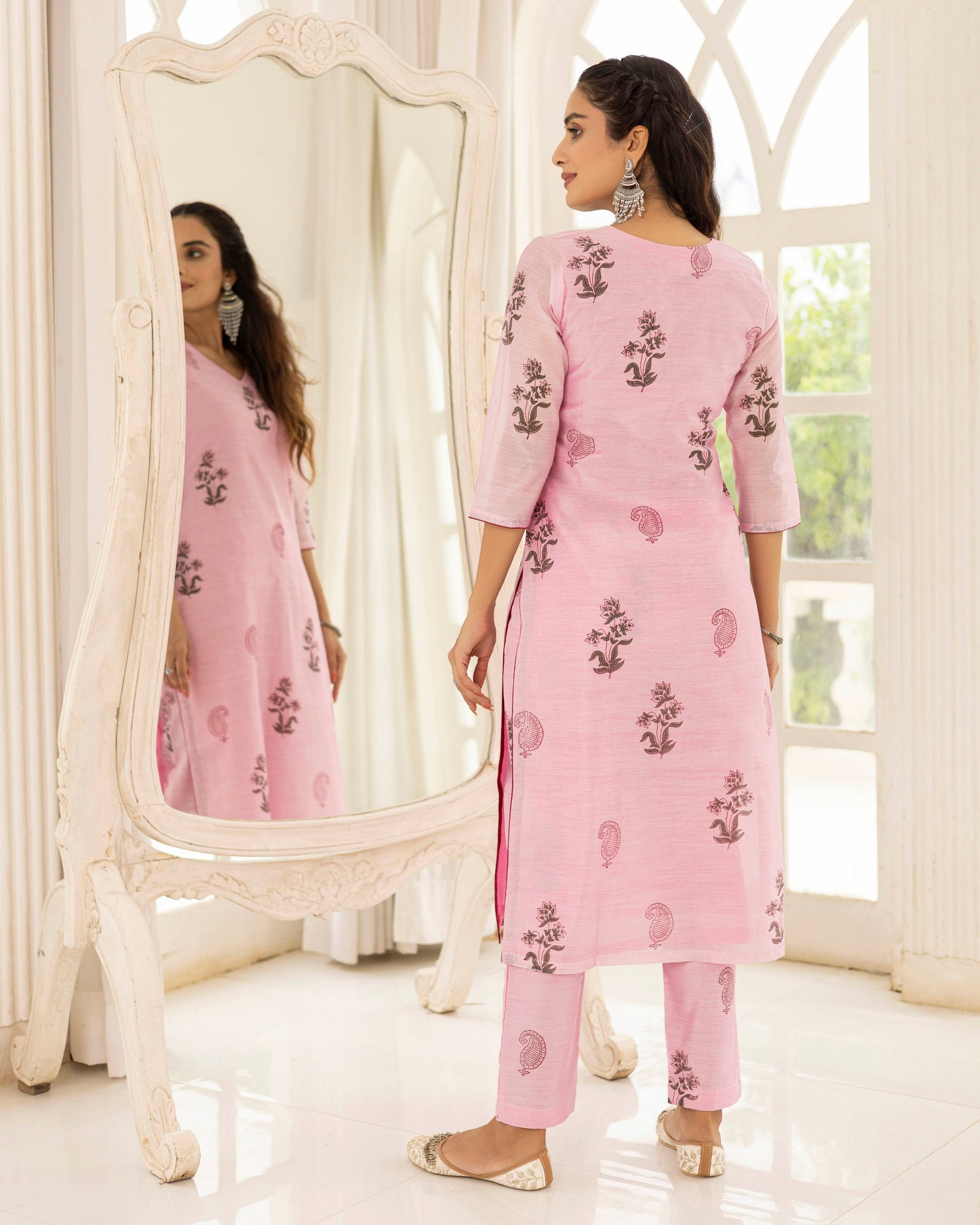 Pastal Pink Chanderi Kurta Set