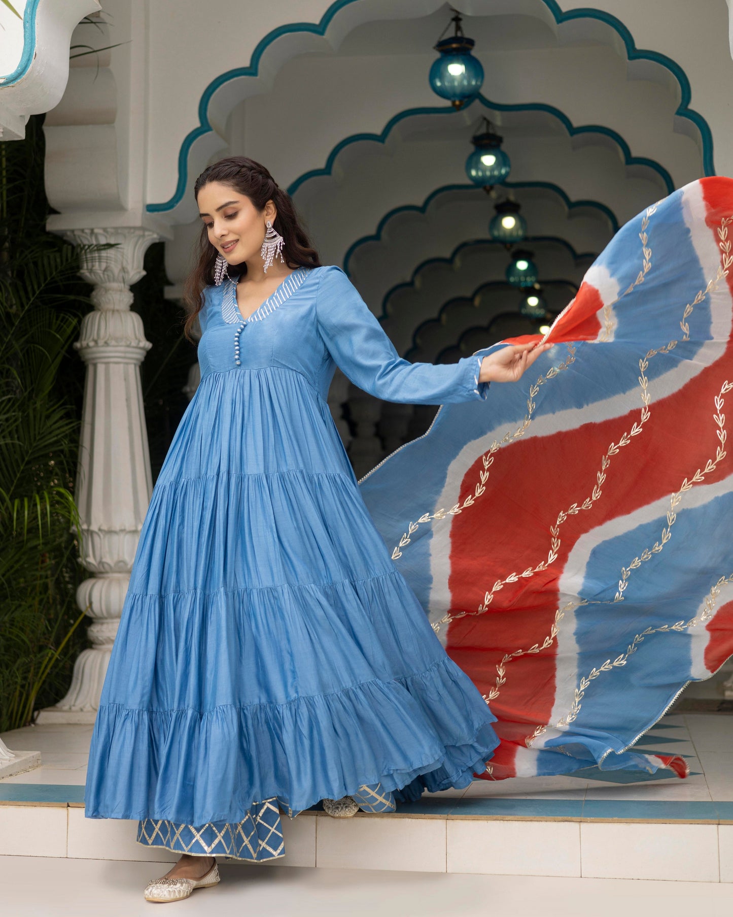 Lake blue Anarkali Suit Set