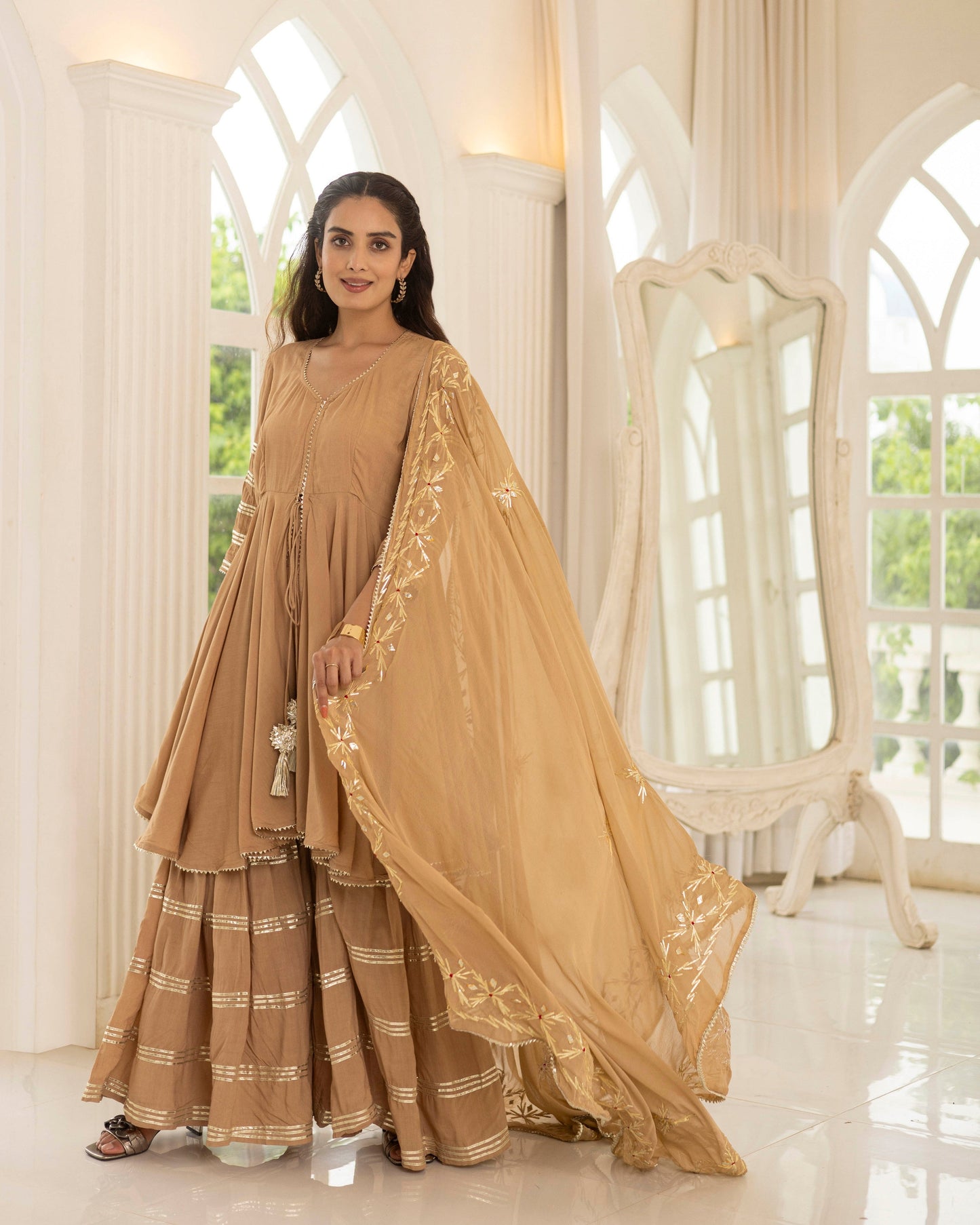 Beige Gotta Patti Sharara set