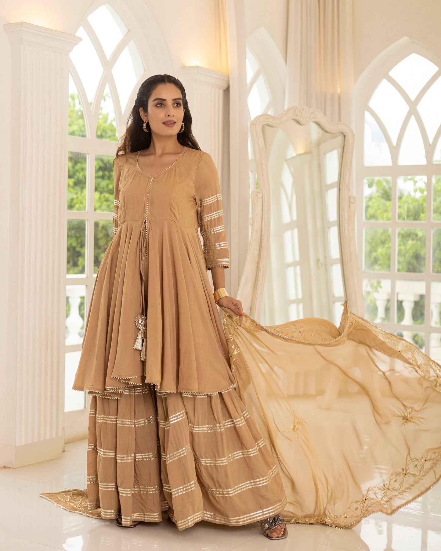 Beige Gotta Patti Sharara set