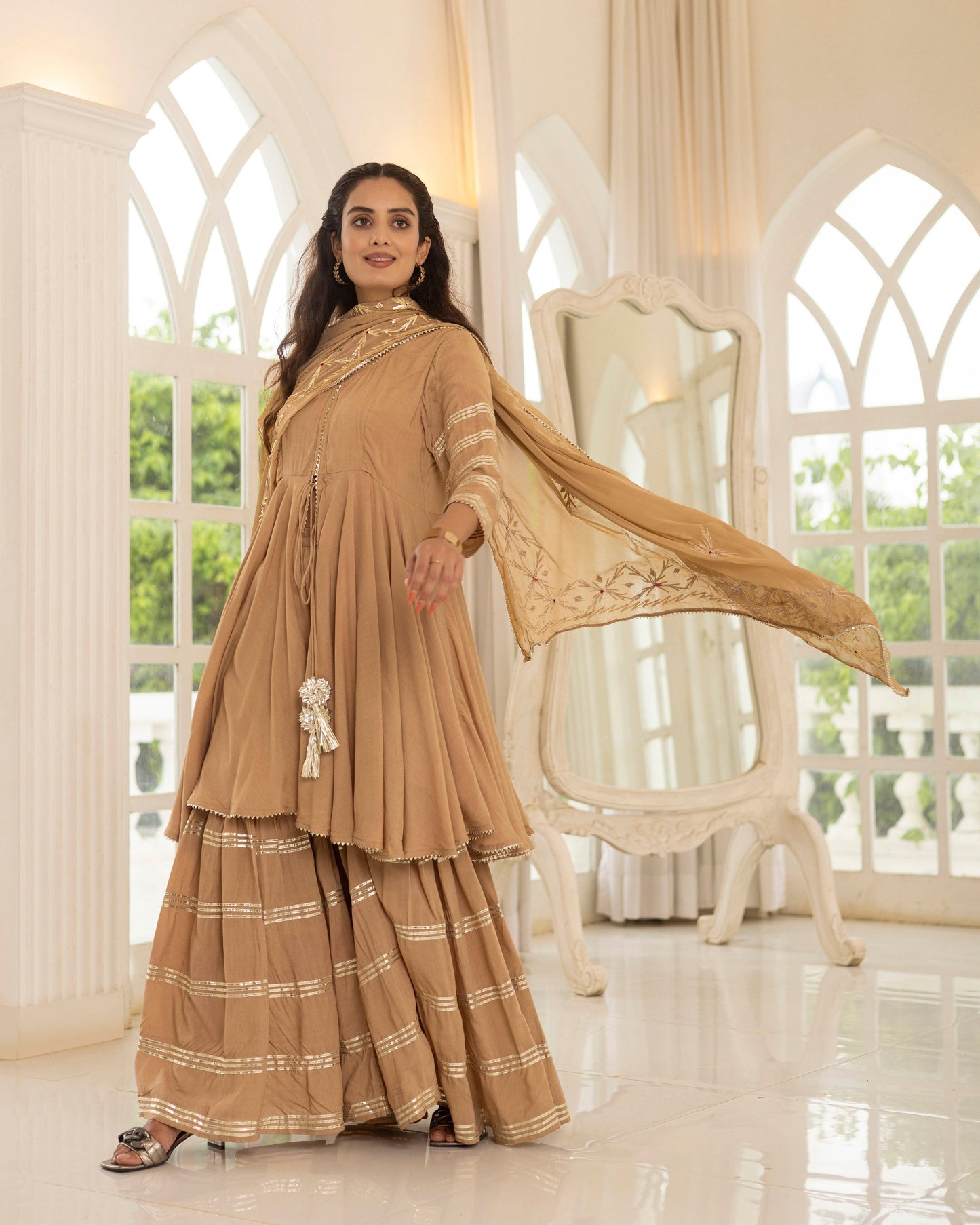 Beige Gotta Patti Sharara set