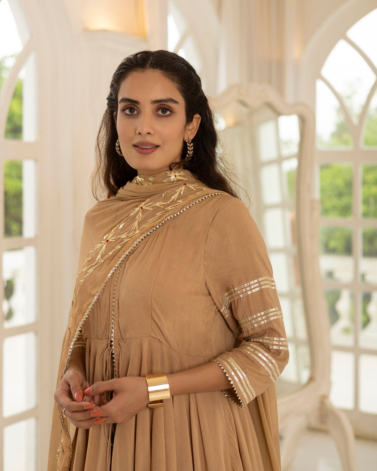 Beige Gotta Patti Sharara set