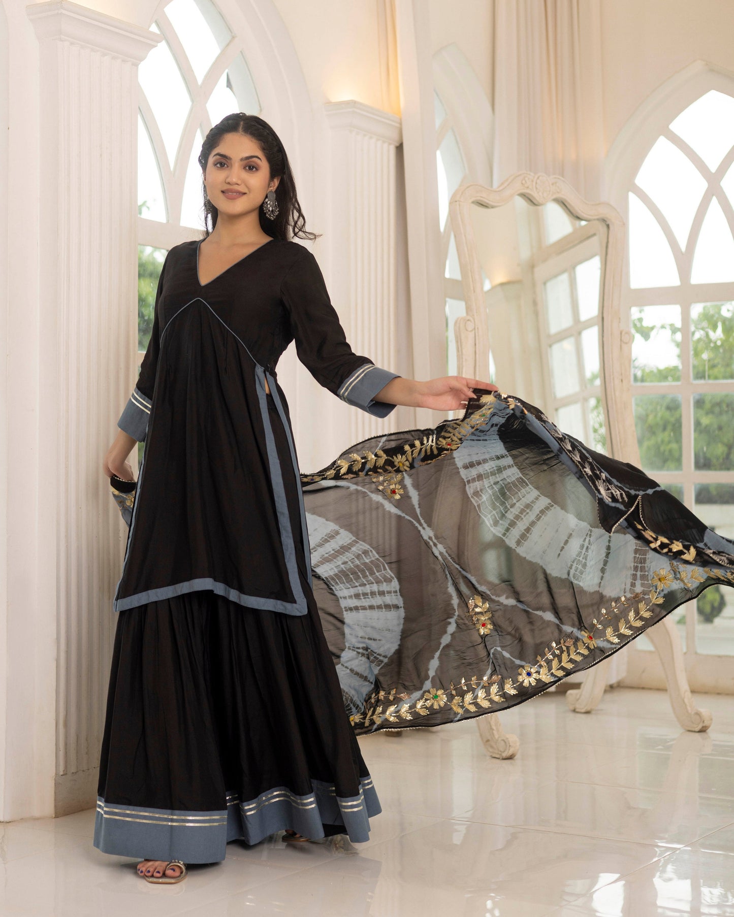 Black & iron gray sharara set