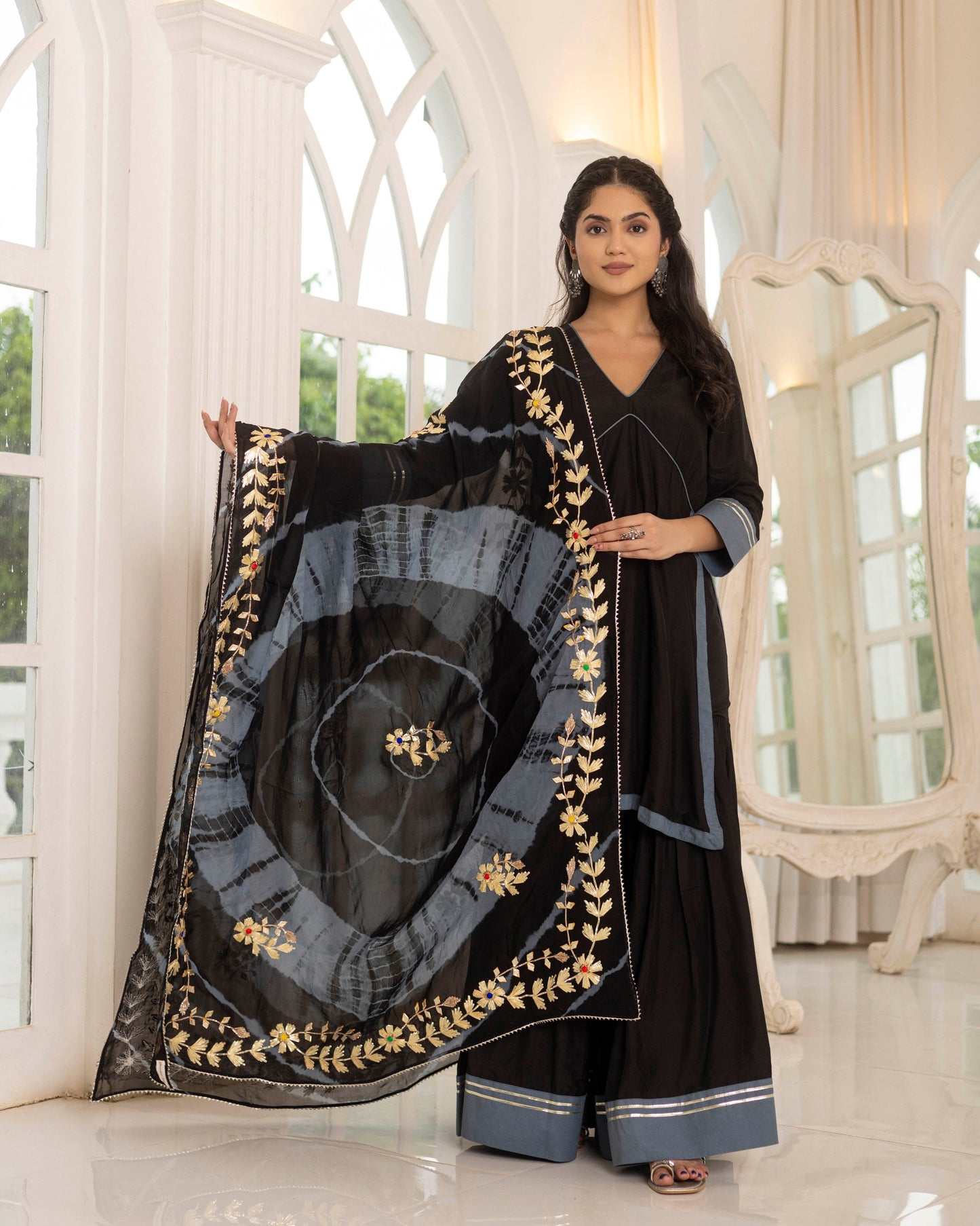 Black & iron gray sharara set