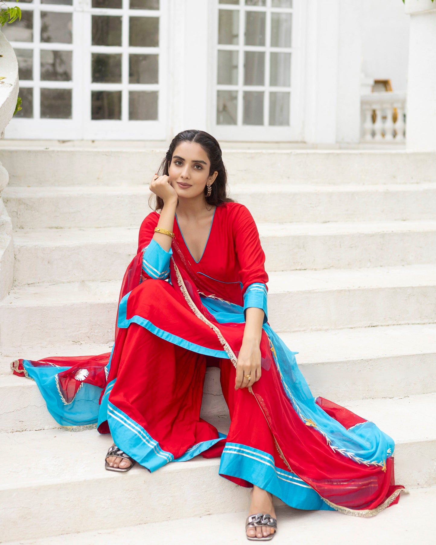 Brick Red & blue Sharara set