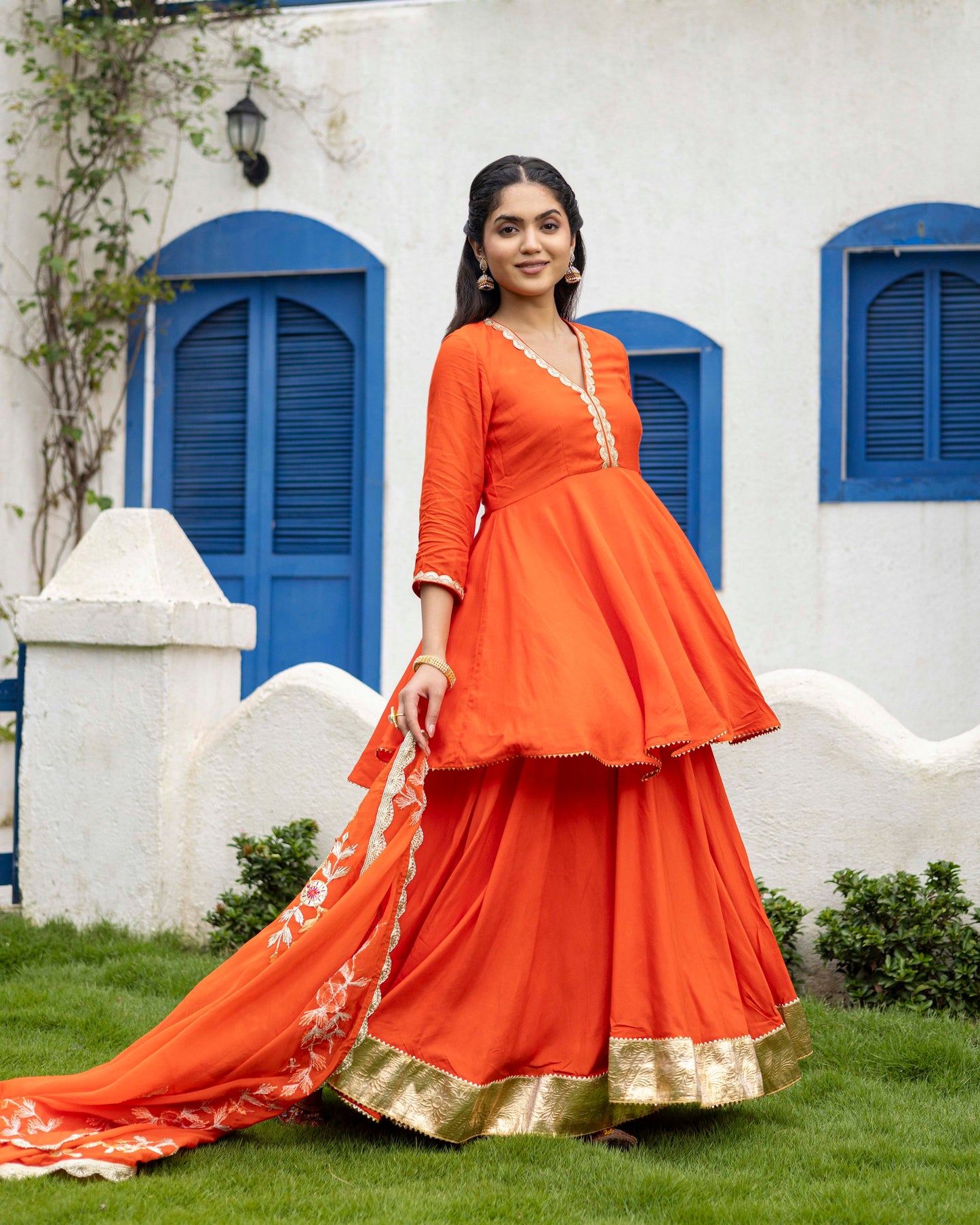 Aerospace Orange Sharara with gotta Patti Dupatta & Kurta set